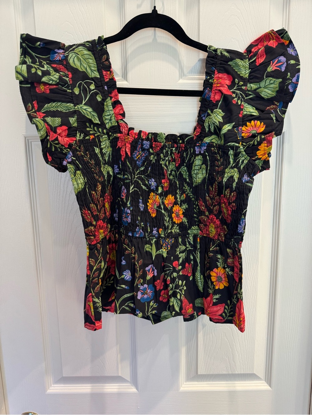 Printfresh Iris Blouse Short Sleeve NWT Floral Smocked Square-Neck Top - Picture 2 of 4
